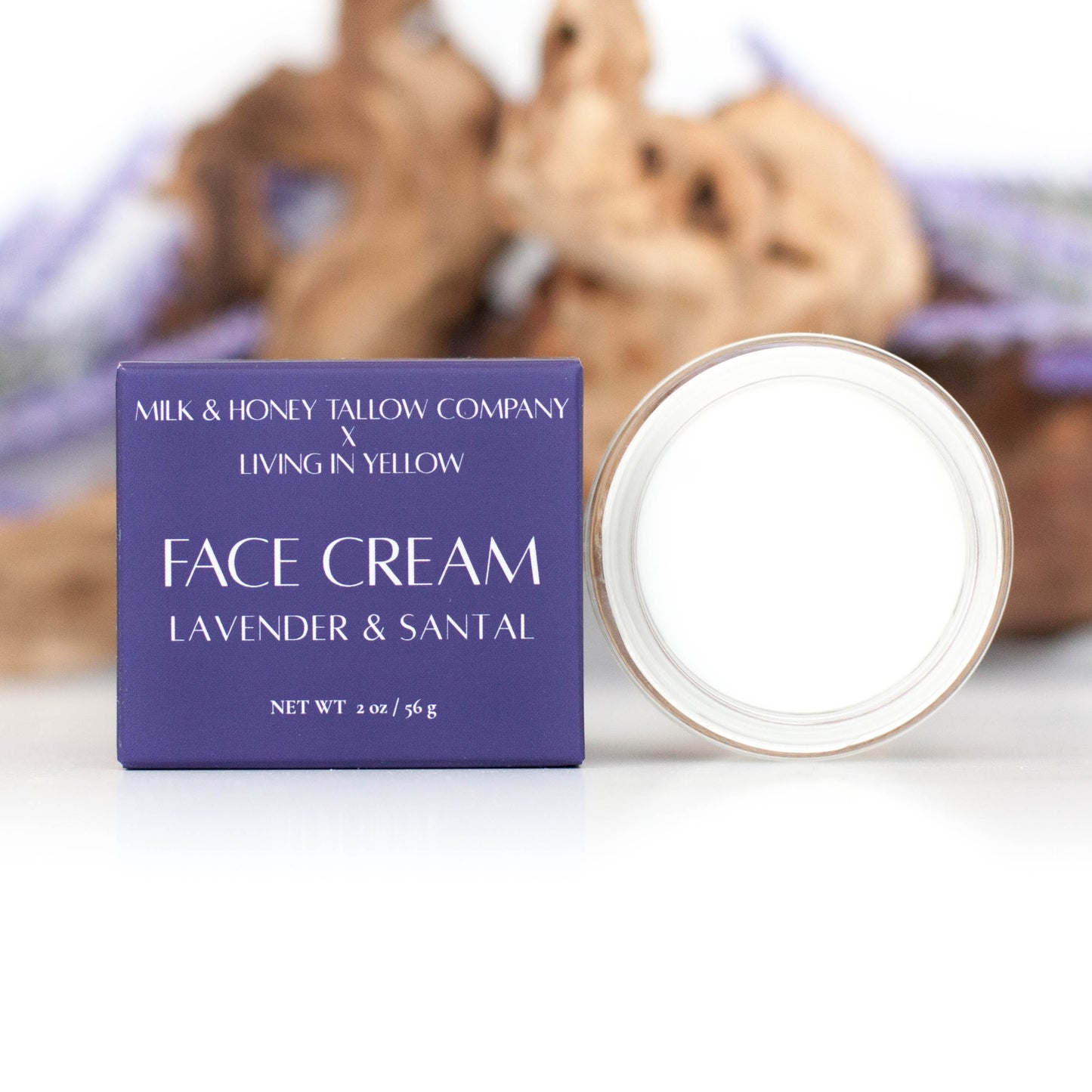 Lavender and Santal tallow face cream with box and jar