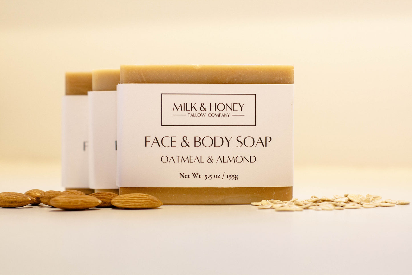 Tallow and Goat Milk Bar Soap - Oatmeal and Almond 3-Pack