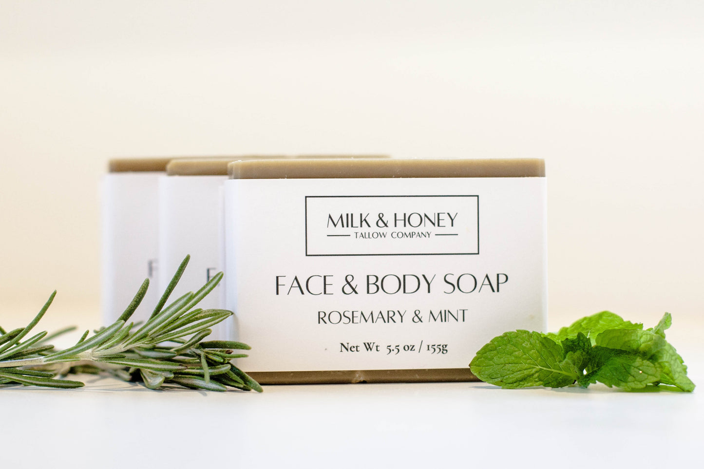 Tallow and Goat Milk Bar Soap - Rosemary and Mint 3-Pack