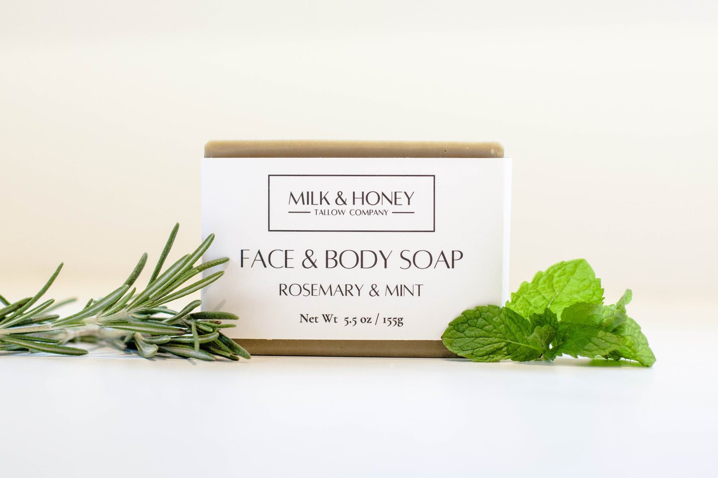 Tallow and Goat Milk Bar Soap - Rosemary and Mint Front