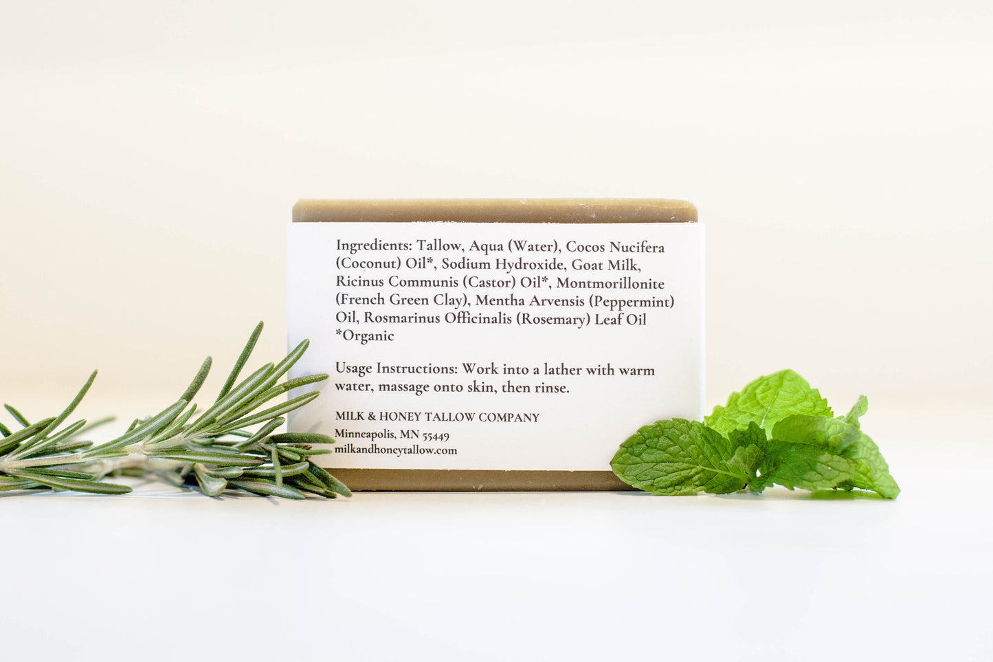 Tallow and Goat Milk Bar Soap - Rosemary and Mint Ingredients