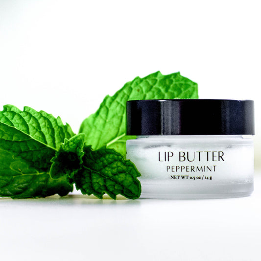 Tallow Lip Butter or Balm Front with Peppermint Leaf Square Image