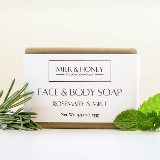 Tallow and Goat Milk Bar Soap - Rosemary and Mint Front Square Image