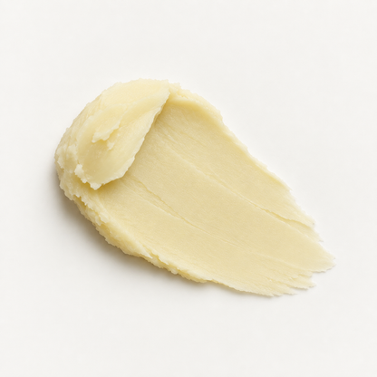 A thick, creamy, cosmetic smear of Tangerine & Bergamot Mineral Deodorant shown on a clean white background.
